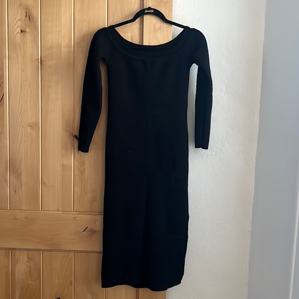 Abercrombie Black off the shoulder bodycon midi knit dress